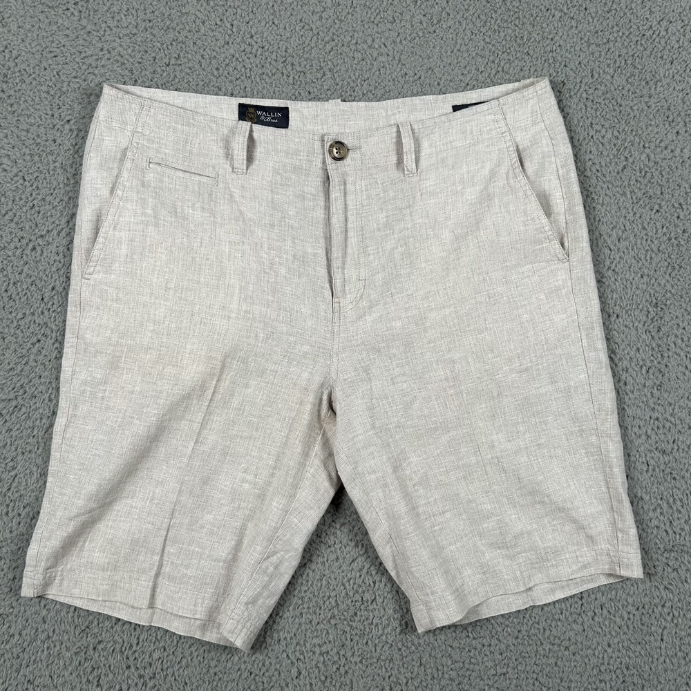 Wallin & Bros‎ Shorts Mens 36W Beige Linen Cotton Blend Summer Classic Casual